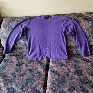 Purple, cotton, mock neck top, sleeves, vintage 90s, Karen Scott, with holes